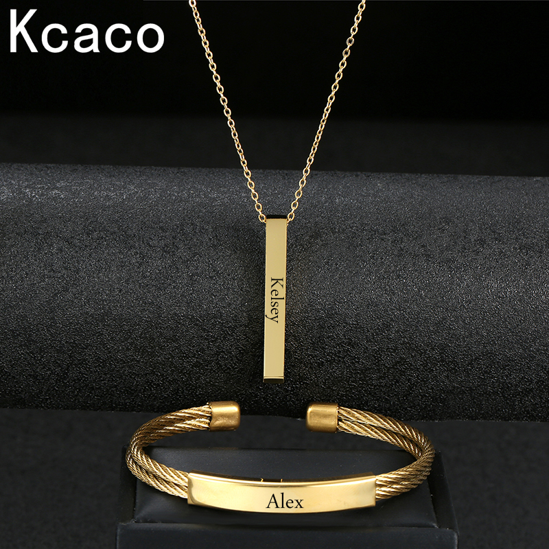 Engraved Name Necklace - Engrave Name Date Bracelet Bar Necklace