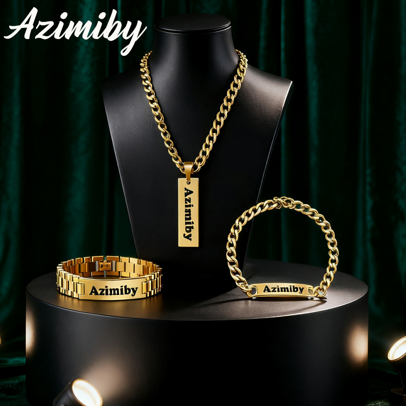 Engraved Name Necklace - Azimiby Customizable Name Classic Punk Style
