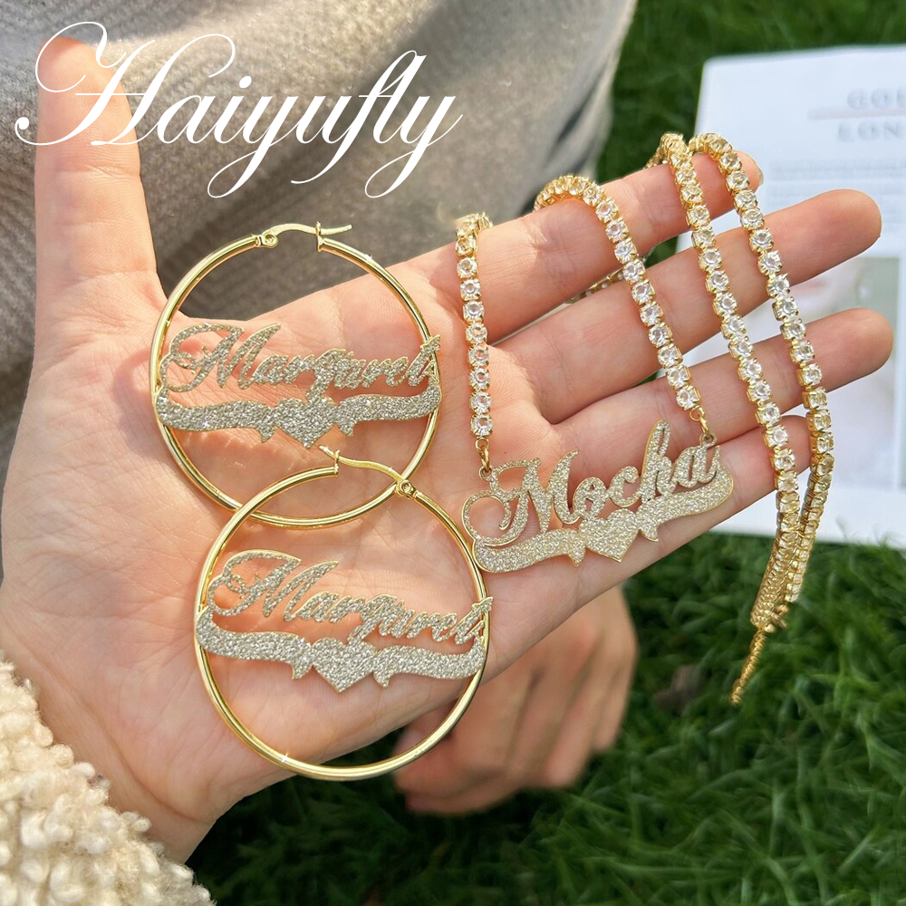 Engraved Name Necklace - Haiyufly Custom Frosted Name Necklace Hoop