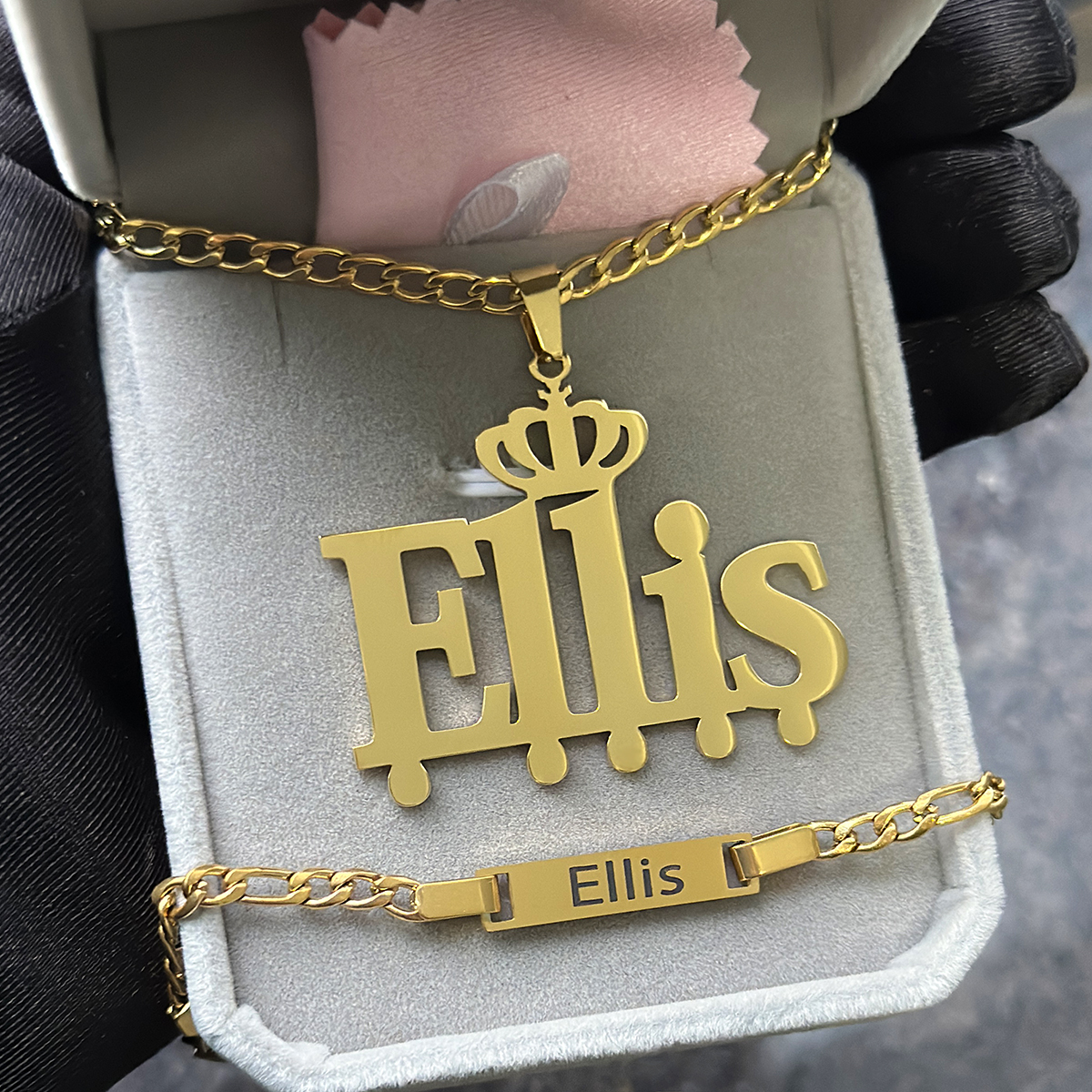 Engraved Name Necklace - Custom Little Boy Name Necklace Set