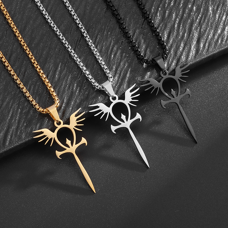 Al Ain Jewelry & Watches Exhibition 2025 - Stainless Steel Glossy Ankh Angel Wings