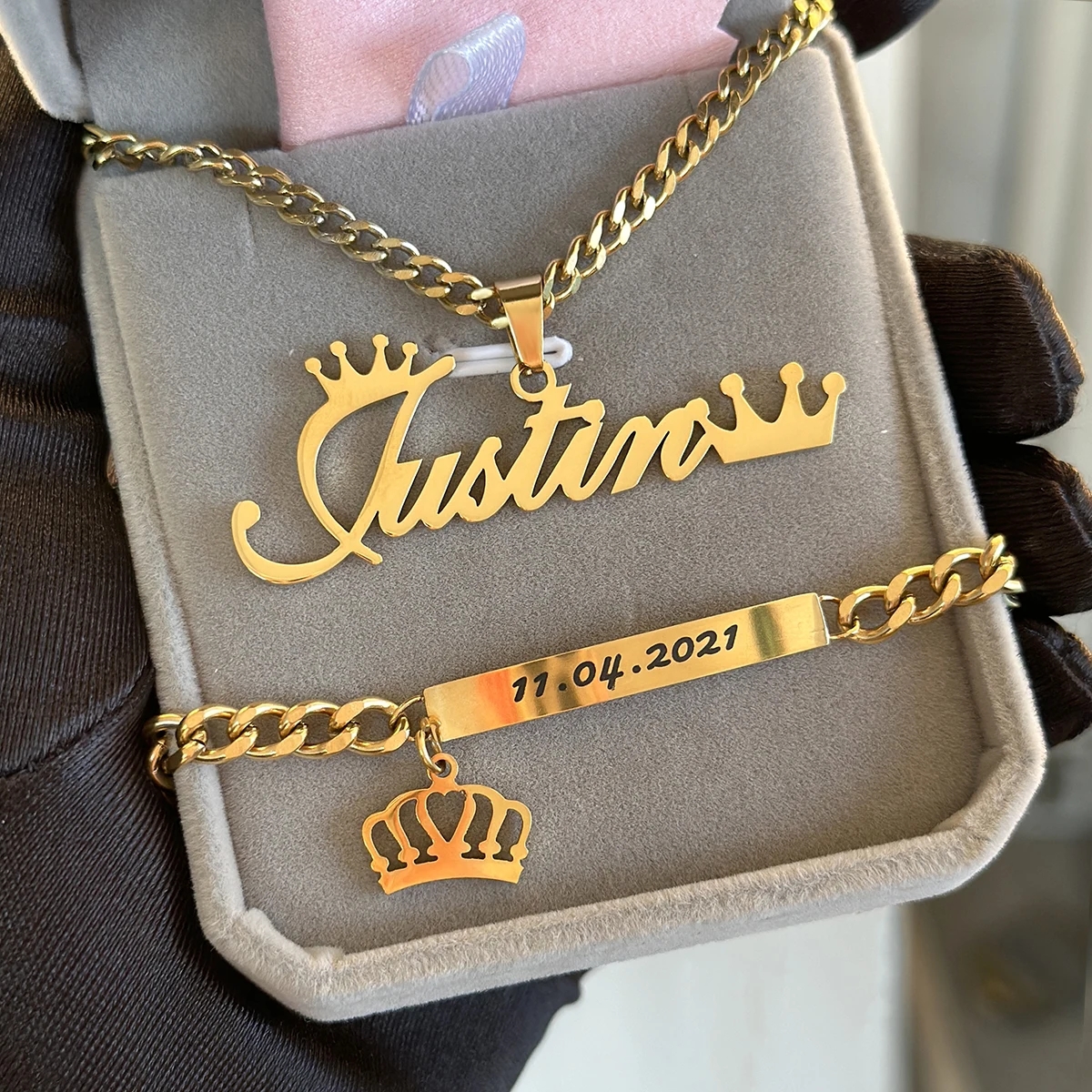 Engraved Name Necklace - Customized Name Necklace Bracelet Punk Jewelry