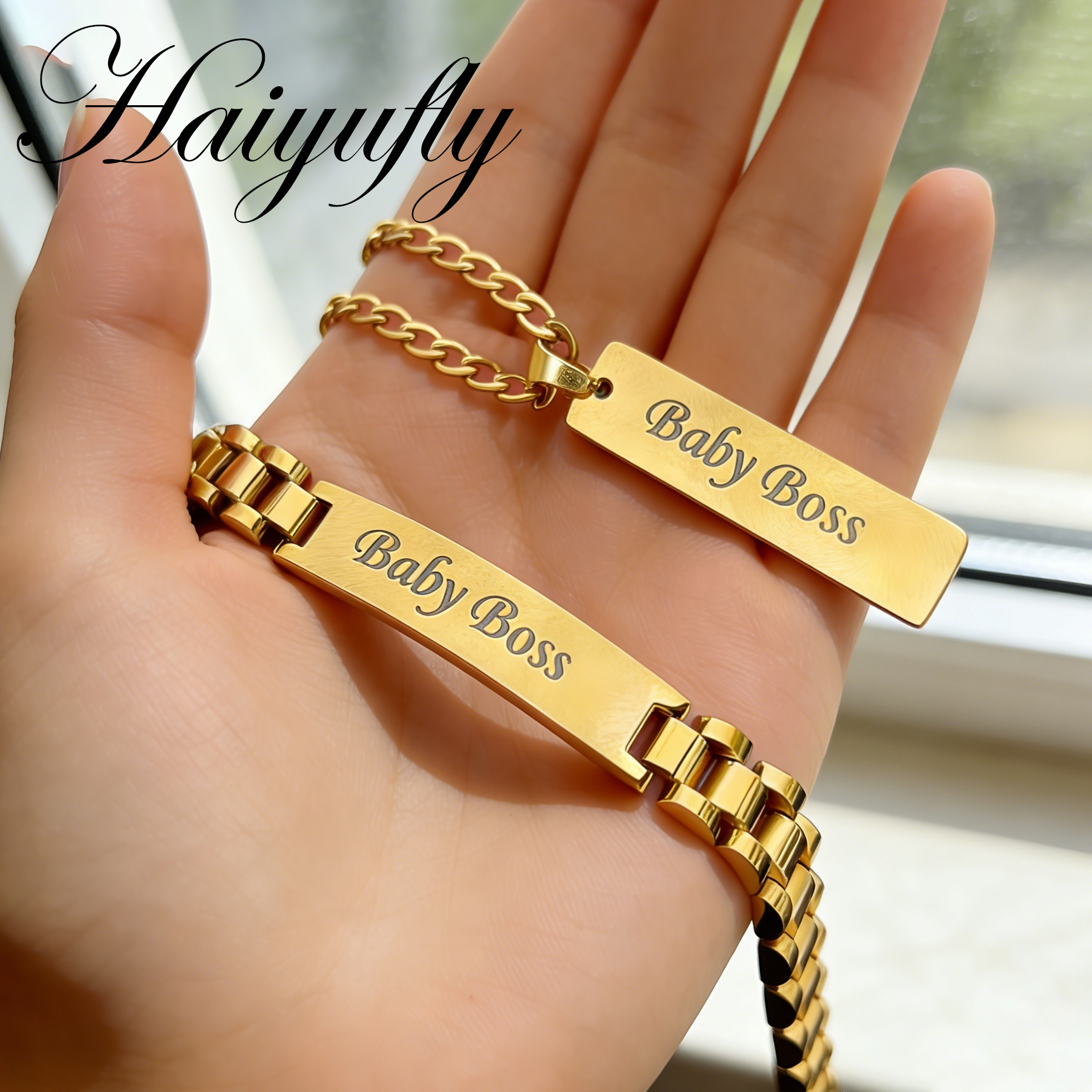 Engraved Name Necklace - Haiyufly Punk Engrave Name Necklace Bracelet