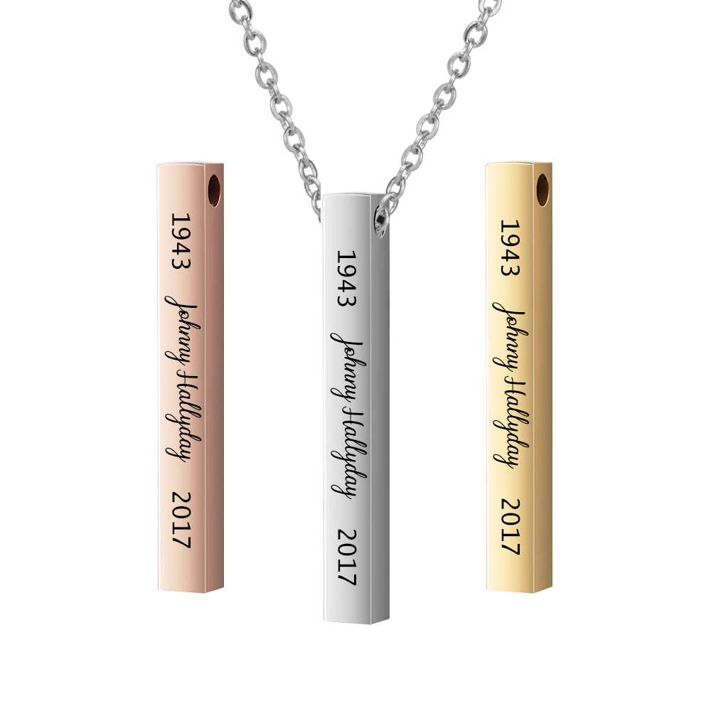 Engraved Name Necklace - Customized Personalized French Johnny Hallyday Bar