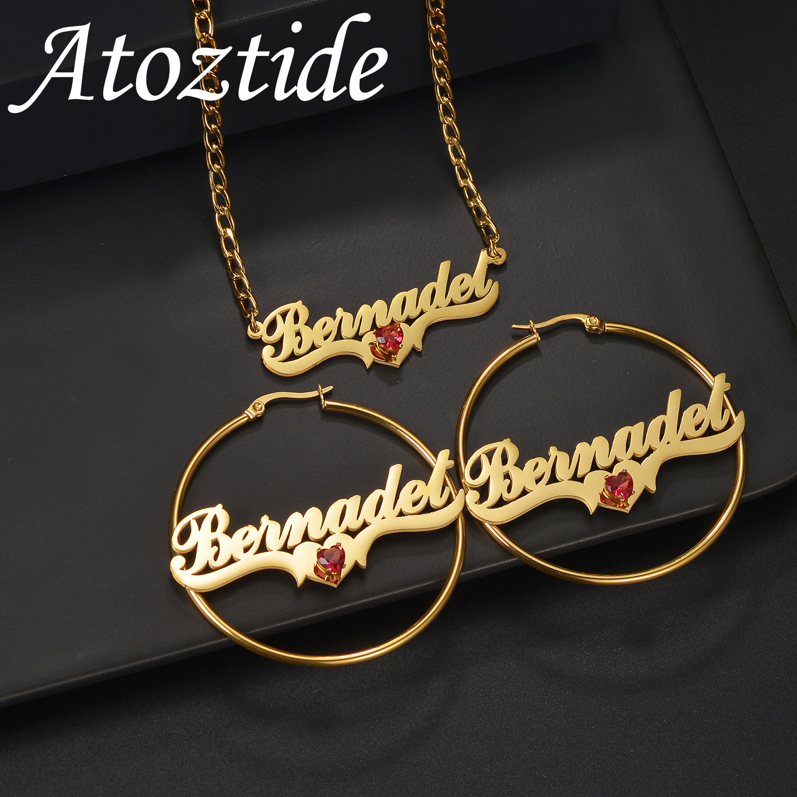 Engraved Name Necklace - Atoztide Custom Name Necklace Earring Jewelry