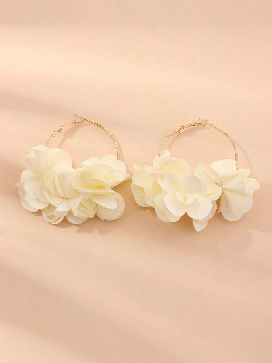 Royal Blue Sheer Fabric Floral - Hoop Earrings review and price