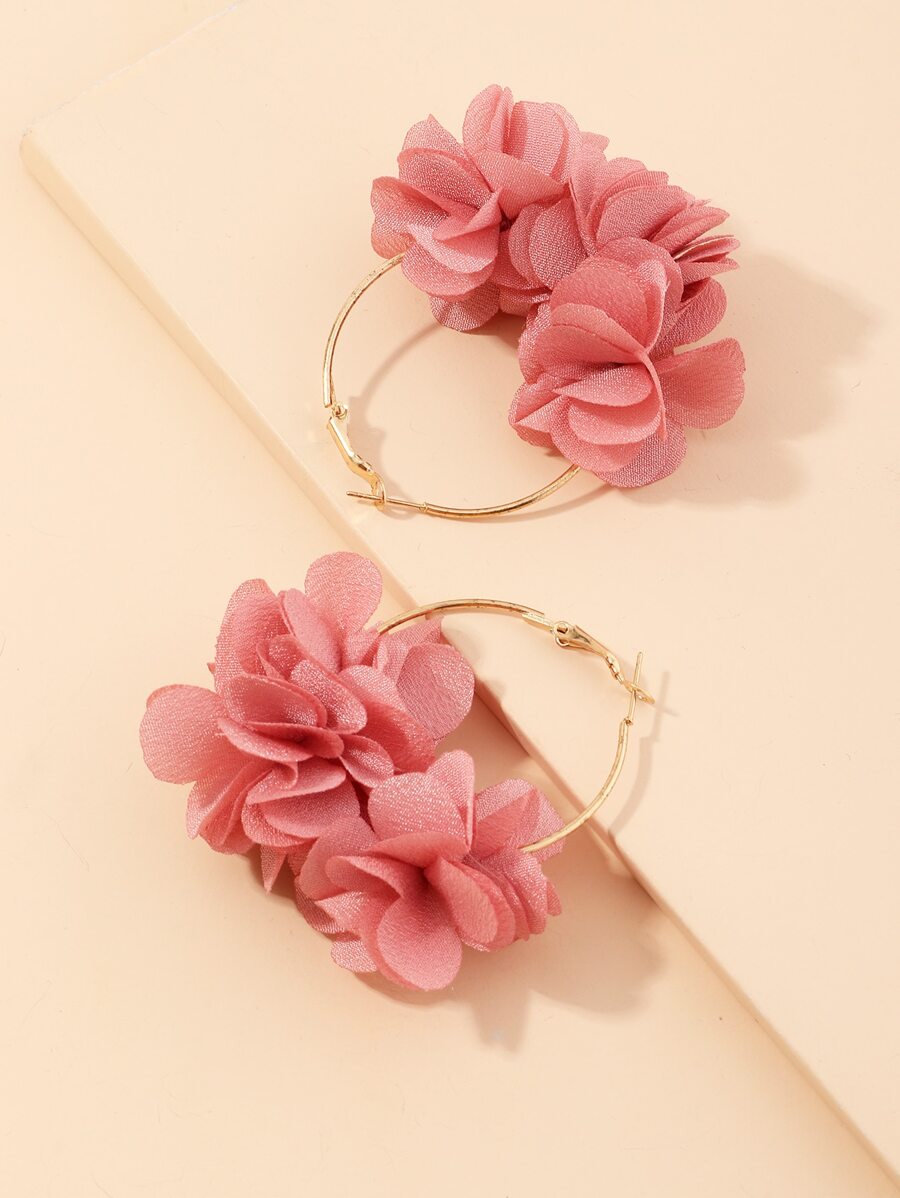 Blush Pink Sheer Floral Cluste - Hoop Earrings review and price