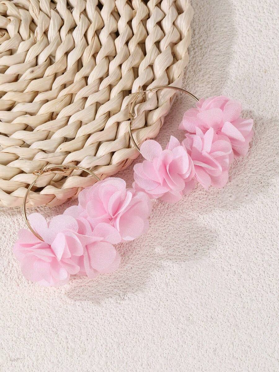 Blush Pink Sheer Floral Cluste - Hoop Earrings review and price