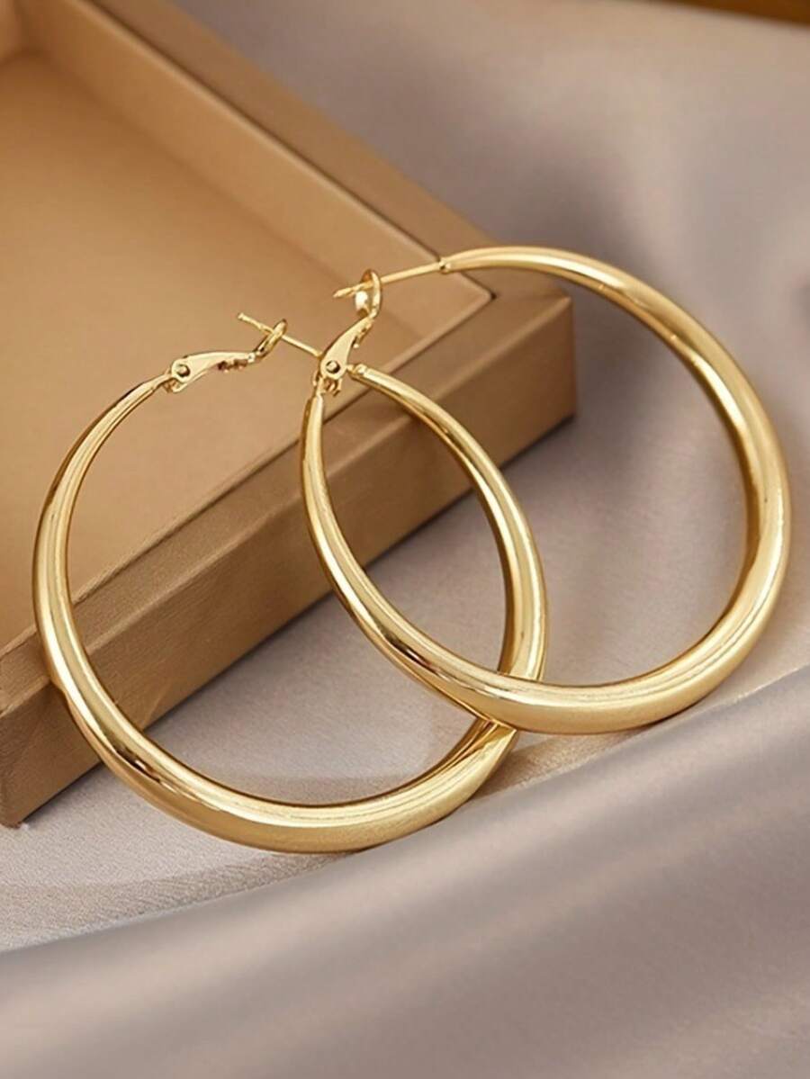 Shiny Gold Tone Y2K Minimalist - Hoop Earrings review and price