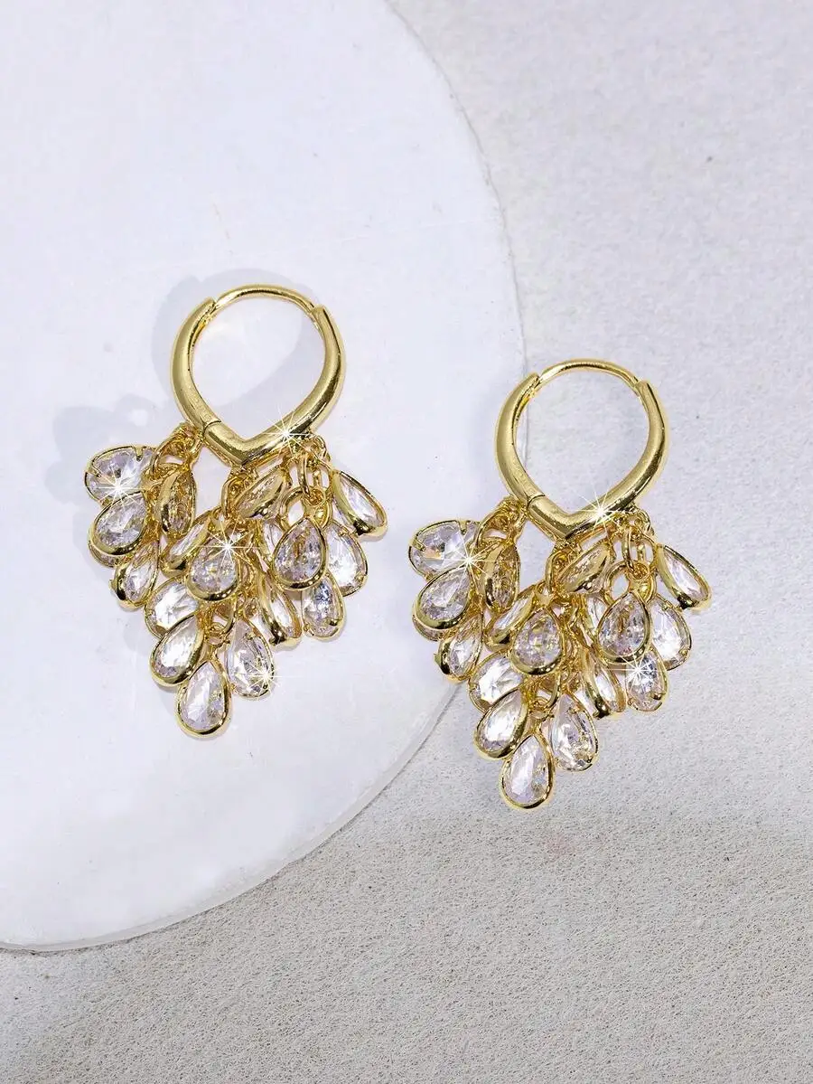 Elegant Gold Tone Teardrop Zir - Hoop Earrings review and price